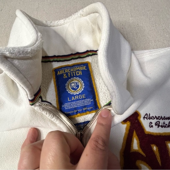 VTG Y2K 90s Abercrombie & Fitch 1/4 Zip Sweatshirt Sweater Logo Large Distressed - Picture 3 of 5